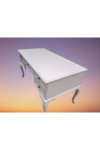 Bengimobilya Çalışma Masası Lüks 5 Çekmece Model Kayın Parlak Beyaz Aslan Ayak Beyaz