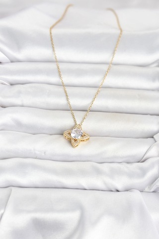 Bay 316l Çelik Zincir Gold Renk Yonca Model Kadın Kolye Najmaddin Standart