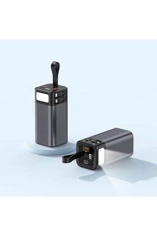 20.000 Mah Powerbank 65w Hızlı Şarj Destekli Dijital Ekran Göstergeli Fenerli Siyah
