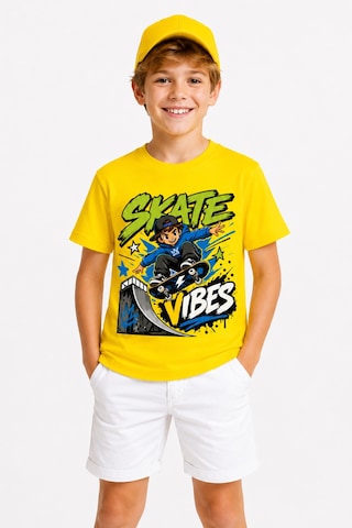 Bayloranzzo Skate Vibes %100 Pamuk Premium Kalite Erkek Çocuk Tişörtü Sarı