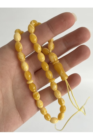 Oval Kesim Kokulu Toz Kehribar Tesbih 33lük 6mm A005