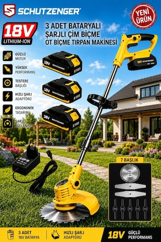 Schutzenger 88VR 3 Adet Akülü Şarjlı Tırpan Ot Çim Biçme Makinesi 18v Başlık Hediyeli Germany Pro Seri Sarı Schutzenger 88VR 3 Adet Akülü Şarjlı Tırpan Ot Çim Biçme Makinesi 18v Başlık Hediyeli Germany Pro Seri Sarı