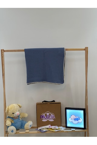 Organik Pamuk 4 Kat Müslin Bebek Müslin & Çocuk Müslin Battaniyesi 100x120 CM Çoban Dikişli İndigo