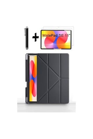 Huawei Matepad Se 11'' İnç 2024 Uyumlu Kalem Bölmeli Standlı Kılıf + Ekran Koruyucu + Kalem 3'lü Set Kılıf