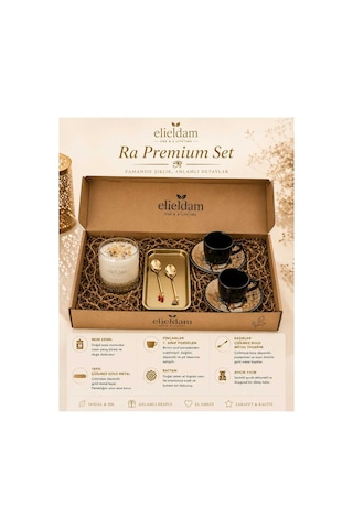 Doğum Günü, Özel Gün, Yeni İş, Yeni Ev Hediyesi Doğal Soya Mum, Mısır Temalı Porselen Fincan, Gold Tepsi Ve Rattan Vazo Seti
