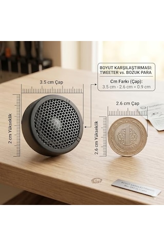 Ts-s250 Tweeter Seti, 350w, 3,5 Cm Kompakt Tasarım, Kristal Netliğinde Tiz Ses, Araç İçi Kullanım, 1 Çift 2 Adet