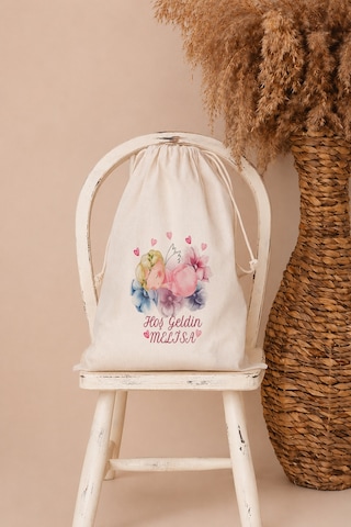 İsme Özel Kız Bebek Çocuk Kıyafet Kesesi 30x40 Cm %100 Pamuk Ham Bez İsim Baskılı Yıkanabilir Kişiye Özel Kese 2080kk Ekru