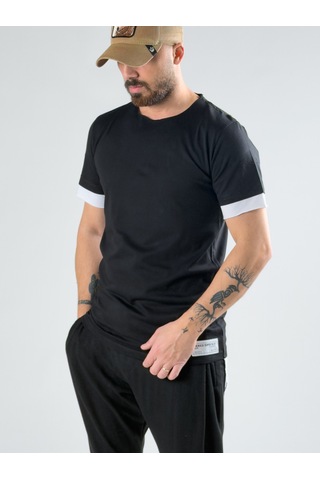 Cocopelli Oversize Beyaz Parçalı Siyah Erkek T-shirt Coc3074