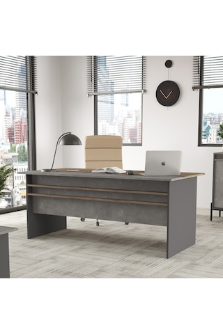 Robinhome Robin Home Berlin A Ofis Çalışma Masası 180Cm*90Cm Kahve-Beton-An Gri