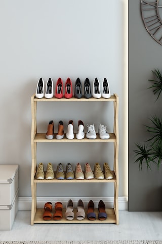 Zühre Safir Meşe -beyaz -4 Raflı Ahşap Ayakkabılık -çok Amaçlı Dekoratif Raf, Organizer Safirmeşe