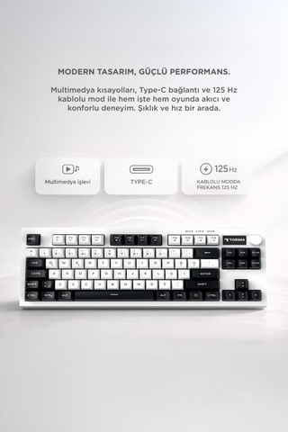 Kablolu Klavye Rgb Işıklı Sessiz Q Klavye Tk12 Siyah Beyaz Aydınlatmalı Çalışma Alanı Masa