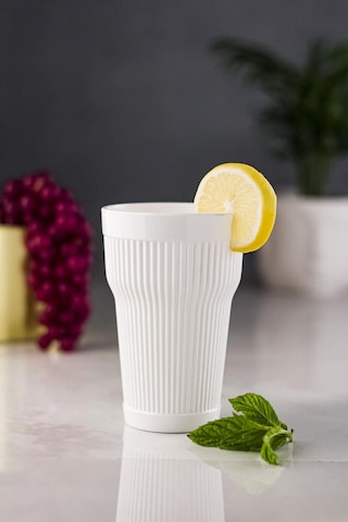 Akrilik Beyaz Tekli Uzun Bardak & Su Meşrubat Bardağı 400 Ml Cam Değildir Beyaz