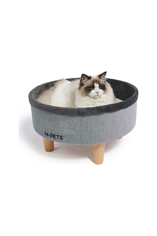 M-pets Round Elevated Ahşap Ayaklı Kedi Yatağı Gri 47x47x26 Cm 244-54029.01