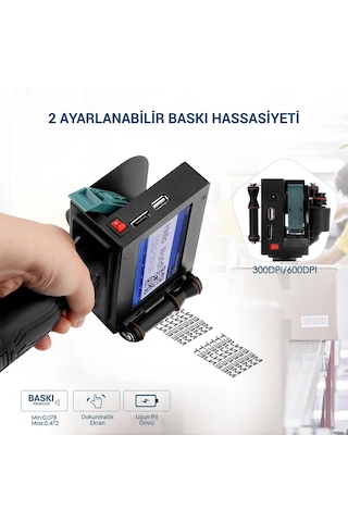Mürekkepli Yazıcı 4.3" Dokunmatik Şarjlı El Tipi Türkçe Menü