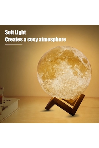 Novahub 3d Baskı Gece Lambası - Usb Şarjlı Dimlenebilir Ahşap Standlı 2 Renkli Işıklı Yatak Odası Dekoru Diğer