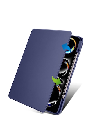 Arabulalaca Apple Uyumlu iPad  Pro 13 2024 Lacivert Renk Kalem Bölmeli Dönebilen Standlı Kılıf Standlı Kapak