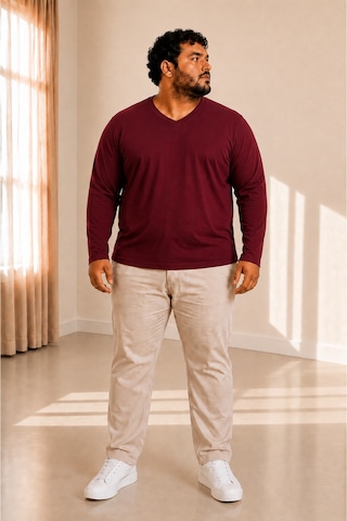 Sngl Tekstil Erkek Büyük Beden Oversize Uzun Kollu V Yaka T-shirt 3xl 4xl 5xl 6xl 7xl 8xl 9xl Bordo