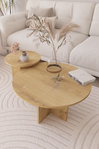 2 Li Orta Sehpa Seti, İskandinav Stil, Bohem, 72 Cm, 40 Cm - Safir Meşe