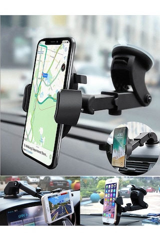 Thentech Hareket Ettirilebilen Boyu Ayarlanabilir Vantuzlu Araç İçi Telefon Tutacağı Siyah