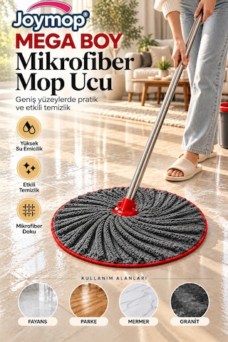 Mega Boy Mikrofiber Mop Ucu Yedek Paspas Bezi Süper Emici Geniş Yüzey Temizlik Mopu