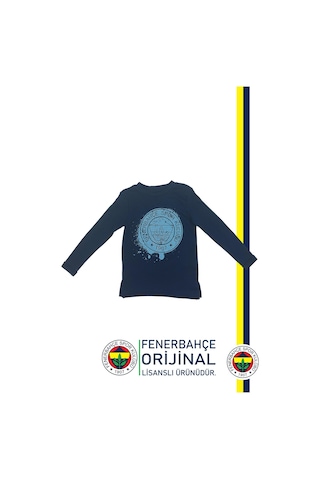 Fenerium Fenerbahçe Lisanslı Yaldızlı Fb Logo Gri Çocuk Sweat Kişiye Özel Ahşap Kutulu Lacivert