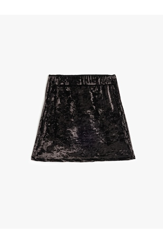 Koton Fiyonk Detaylı Mini Kadife Etek Siyah 5wkg70092ak Siyah