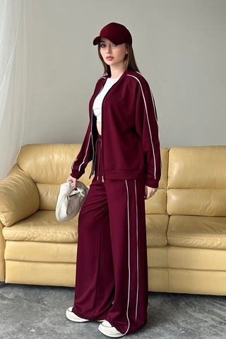 Balenbi Kadın Modal Kumaş Çift Biyeli Fermuarlı Takım 1127 Bordo