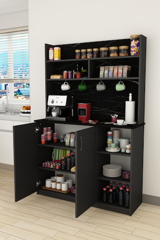 Asra Trend Kahve Köşesi KAHVE02 %100 MDF Çok Amaçlı Mutfak Dolabı Antrasit - Royal Mermer