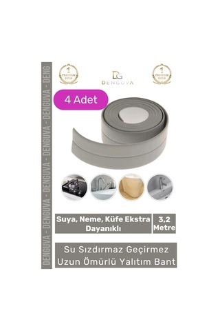Premium Su Geçirmez Sızdırmaz Dayanıklı Pvc Yağ Kenar Küf Önleyici 3.2m Gri İzolasyon Bant 4 Adet