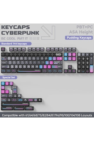 Gravastar Mekanik Oyuncu Klavyesi Tuş Takımı Seti, Mekanik Klavye İle Uyumlu Tuşlar, Cyberpunk