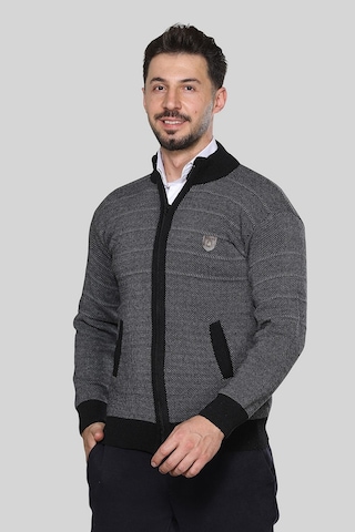 Kzctekstil Erkek Triko Akrilik Kalın Dokulu Klasik Fit Fermuarlı Cepli Kışlık Baba Hırka Siyah