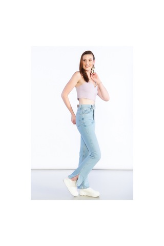 Açık Mavi Yüksek Bel Paça Kesik Detaylı Mom Jeans-açık Mavi Açık Mavi