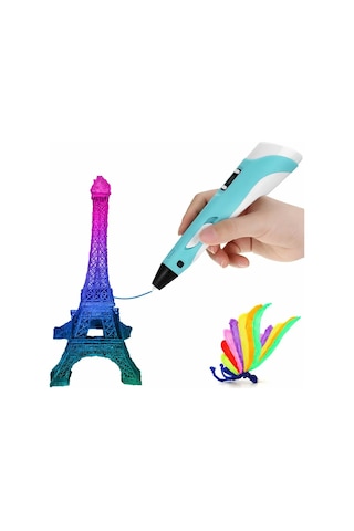 Ximistore9 Çocuklar İçin 3d Baskı Kalemi - Led Ekranlı, Sıcaklık Ayarlı, 3 Adet Pla Filament İle Usb Mavi