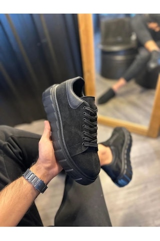 Ay Mood Jy144 Volt Bağcıklı Süet Erkek Günlük Sneaker Yüksek Taban Ayakkabı Sst Siyah