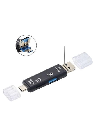 5068 Otg 3in1 Type-c Ve Micro Usb Tf Çevirici Dönüştürücü Kart Okuyucu