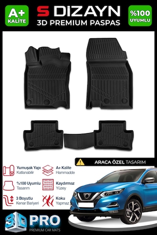 S-dizayn Nissan Qashqai 3d Pro Havuzlu Paspas 2013-2021 A+ Kalite