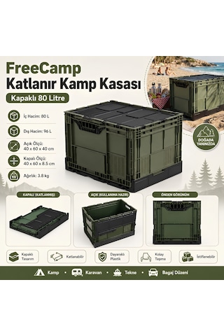 Freecamp Fc-205987-80 Katlanır Kamp Kasası Kapaklı 80 Litre Çok Renkli