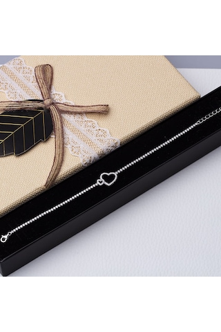 Kalp Model 925 Ayar Gümüş İnce Suyolu Kadın Bileklik Gümüş