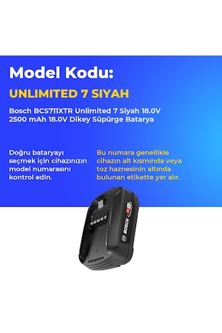 Bosch Bcs711xtr Unlimited 7 Siyah 18.0v 2500 Mah 18.0v Dikey Süpürge Batarya