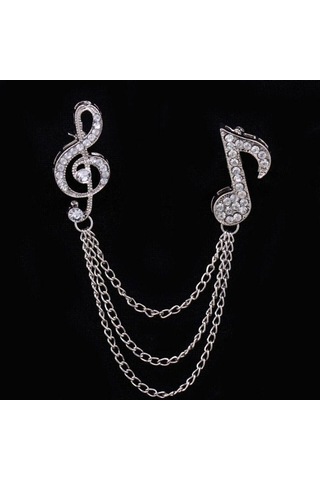 Unisex Yapay Elmas Broşlar Çinko Alaşımlı Atkı İğneleri Klips Moda Müzik Notaları Broş Erkek Kadın Gümüş