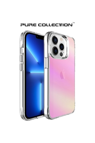 Bix Apple Uyumlu iPhone 13 Pro Max Pure Rainbow Renk Geçişli Şeffaf Kılıf Çizilmeye Dayanıklı Darbe Emici Parmak İzi Önleyici Pembe