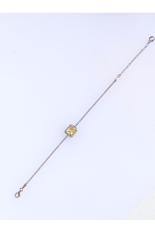 925 Ayar Gümüş Vintage Sarı Tasarım Kare Kesim Su Yolu Kadın Bileklik Doğum Günü Hediye Gümüş