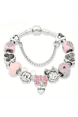 Mickey & Minnie Mouse Love Pink Charmlı Bileklik