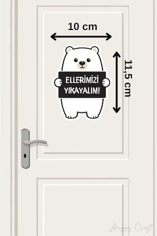 Sevimli Siyah Ayıcık Sticker Ellerimizi Yıkayalım Etiketi Standart