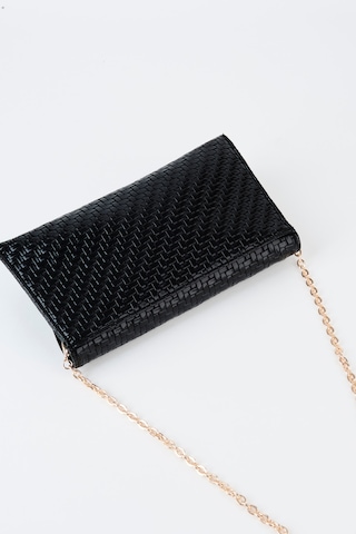 Vivaq Kadın Siyah Zarf Hasır Örgü Tasarım 2 Bölmeli Mini Zincir Askılı Çıt Çıt Kapama Clutch Ve El Çantası