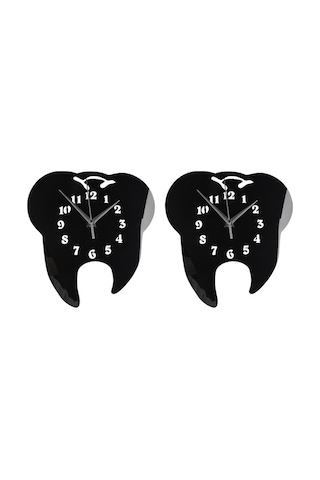 Goldenqian 2x Diş Şeklinde Duvar Saati Diş Süsü 3d Akrilik Ayna Sticker Ev Dekoru-siyah O1g193 Siyah