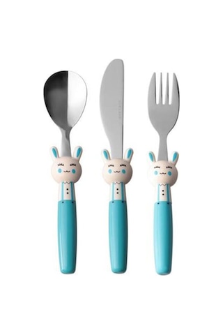 Mini Rabbit Çocuk Çatal Kaşık Bıçak Takımı 3 Parça Gümüş