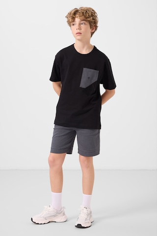 Siyah-gri Pamuklu Oversize Fit Dokuma Hafif Esnek Chino Erkek Çocuk Şort Takım - 11278 Siyah - Gri