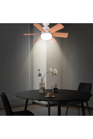 Xuweiwei 1 Adet Ahşap Tahıl Desenli Abs Kanatlı Led Akıllı Tavan Vantilatörü Uzaktan Kumandalı E26 E27 Tabanlı 5 Kanat Soğuk Sıcak Işık Modları