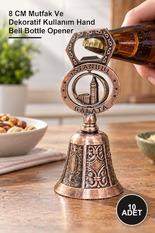 10 Adet İstanbul Temalı Açacaklı El Çanı 8 Cm Mutfak Ve Dekoratif Kullanım Hand Bell Bottle Opener